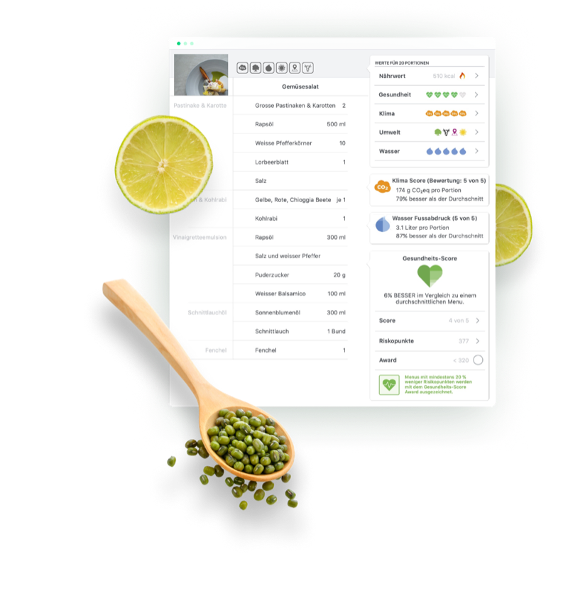Eaternity Gastro App Interface with recipe ingredients